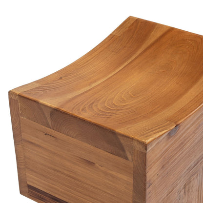 Brown reclaimed wood stool ottoman with sculpted saddle seat HouseOfZazla storage ottomans on Tampa Home & Garden Store
