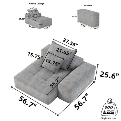 Modular chaise lounge sectional in grey sparkling chenille fabric by HouseOfZazla on Tampa Home & Garden Store