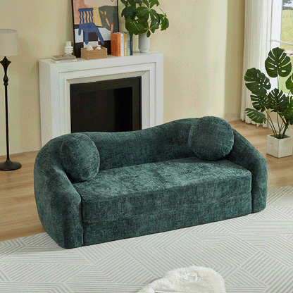 86 Inch Curved Chenille Sofa Bed and Recliner