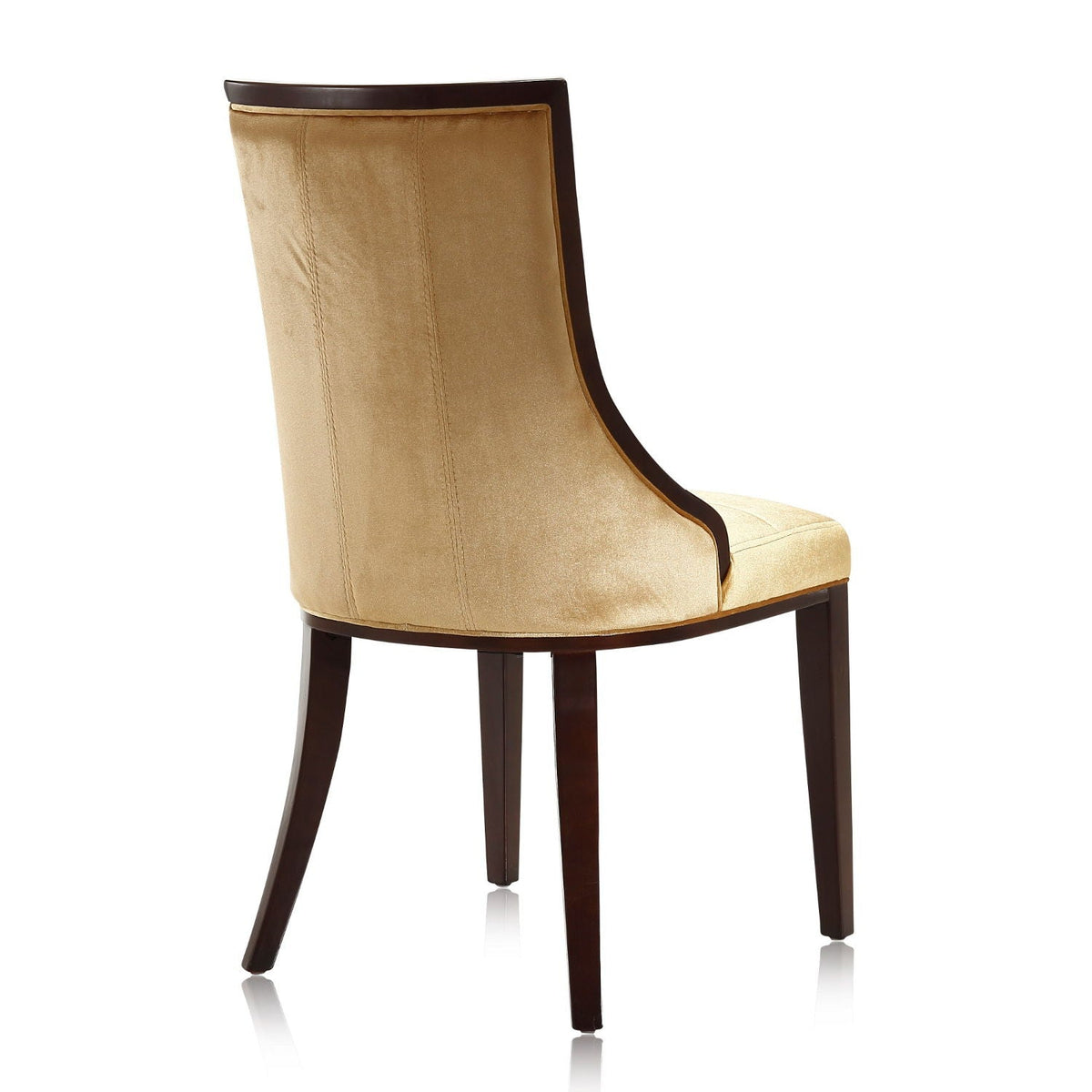 Fifth Avenue dining chair beige velvet upholstery with dark wood frame and curved back on Tampa Home & Garden Store