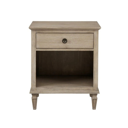 Victoria nightstand with open storage in light oak finish, single drawer, carved legs on Tampa Home & Garden Store