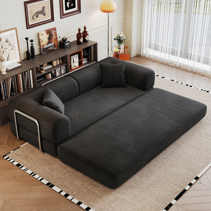 Corduroy modular sectional sofa, black with metal frame arms on Tampa Home & Garden Store