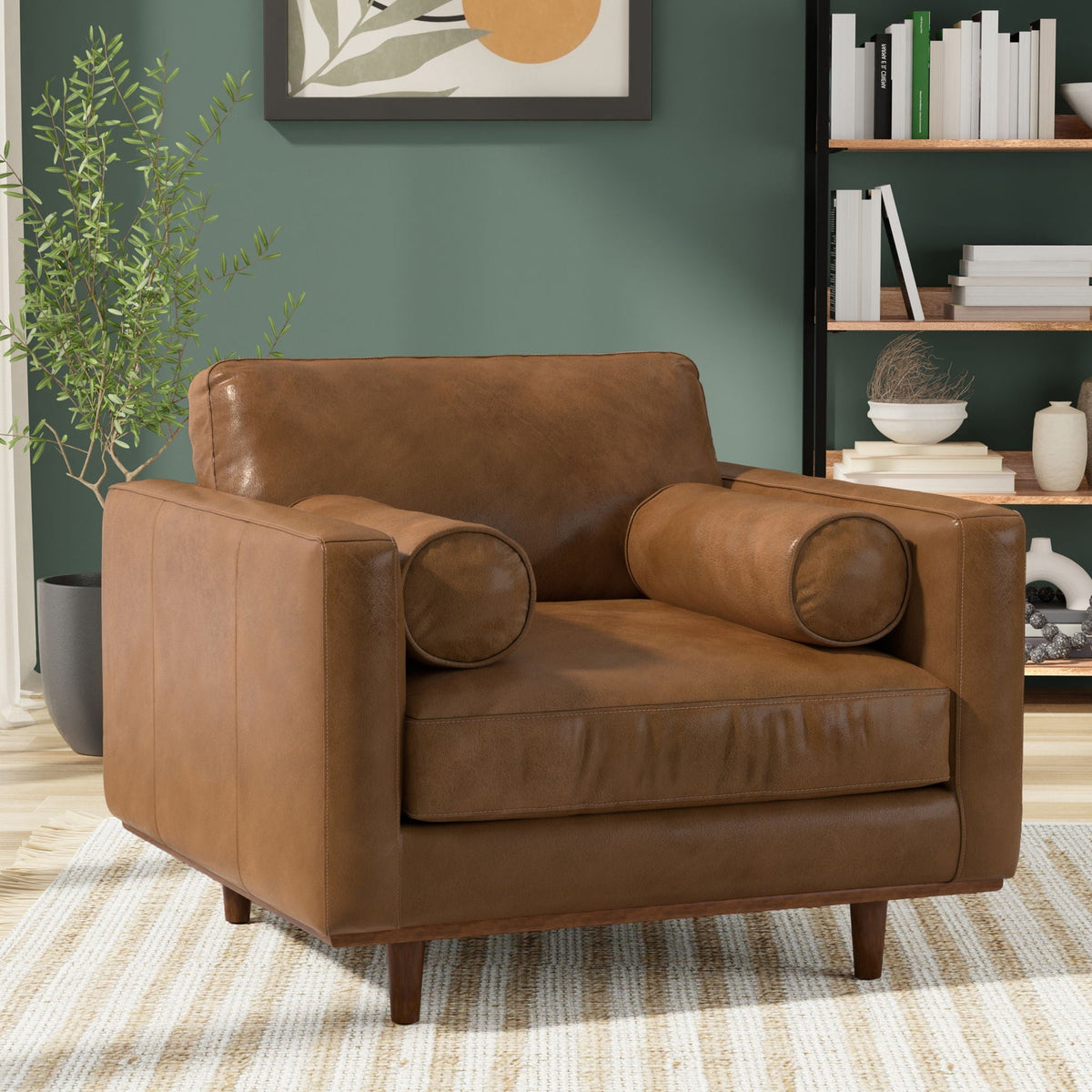 Wide arm chair with removable cushions in brown leather, HouseOfZazla arm chair on Tampa Home & Garden Store