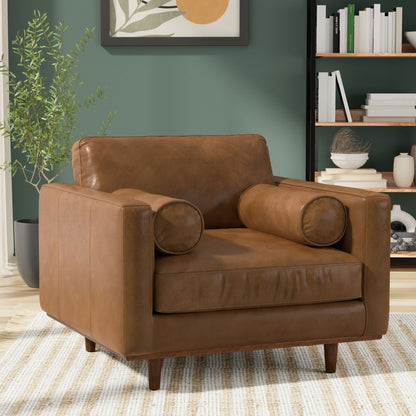 Wide arm chair with removable cushions in brown leather, HouseOfZazla arm chair on Tampa Home & Garden Store