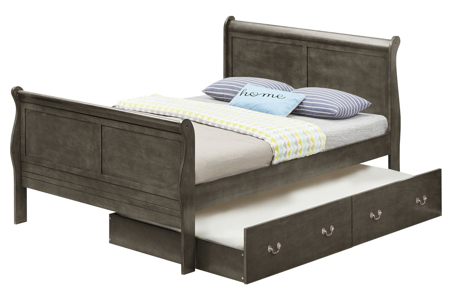 Elegant Trundle Bed with Timeless Charm in dark gray wood finish with under-bed storage drawers on Tampa Home & Garden Store