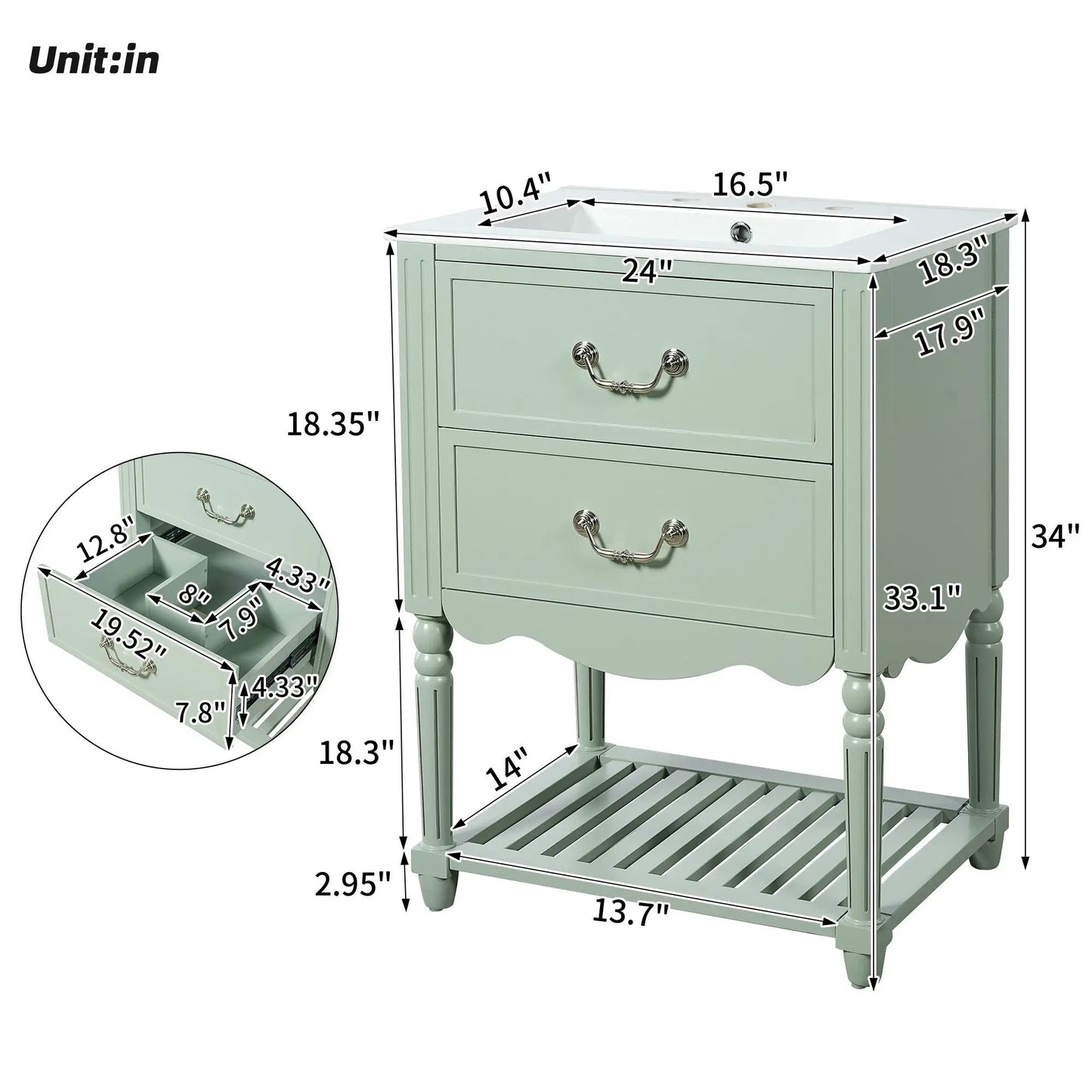 Wave Design Bathroom Vanity with Sink and Drawers