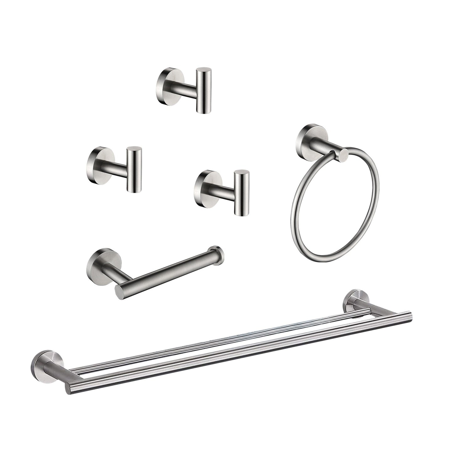 6-Piece Bathroom Hardware Accessories Set in nickel; includes towel bar, towel ring, hooks on Tampa Home & Garden Store