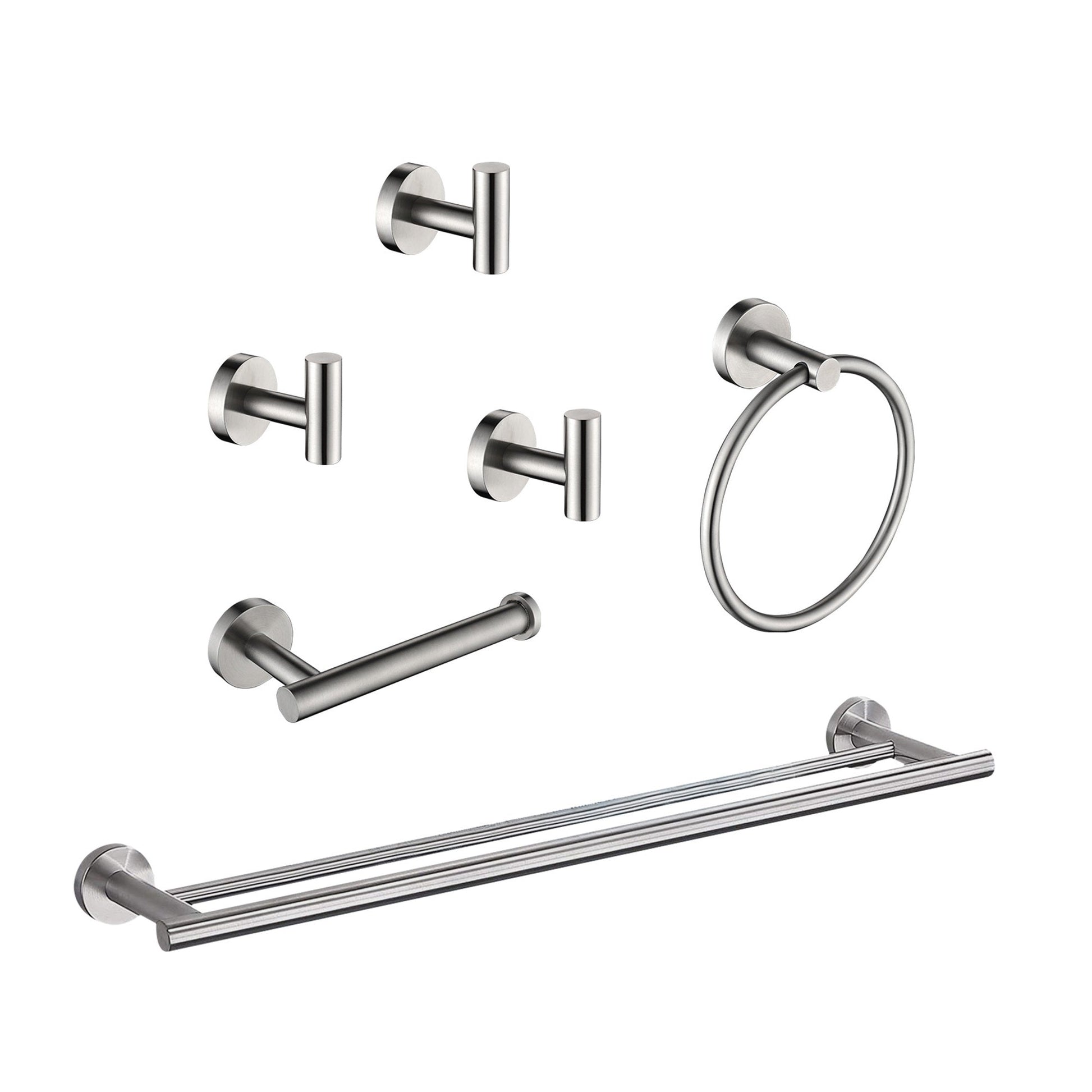 6-Piece Bathroom Hardware Accessories Set in nickel; includes towel bar, towel ring, hooks on Tampa Home & Garden Store