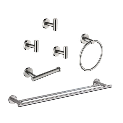 6-Piece Bathroom Hardware Accessories Set in nickel; includes towel bar, towel ring, hooks on Tampa Home & Garden Store