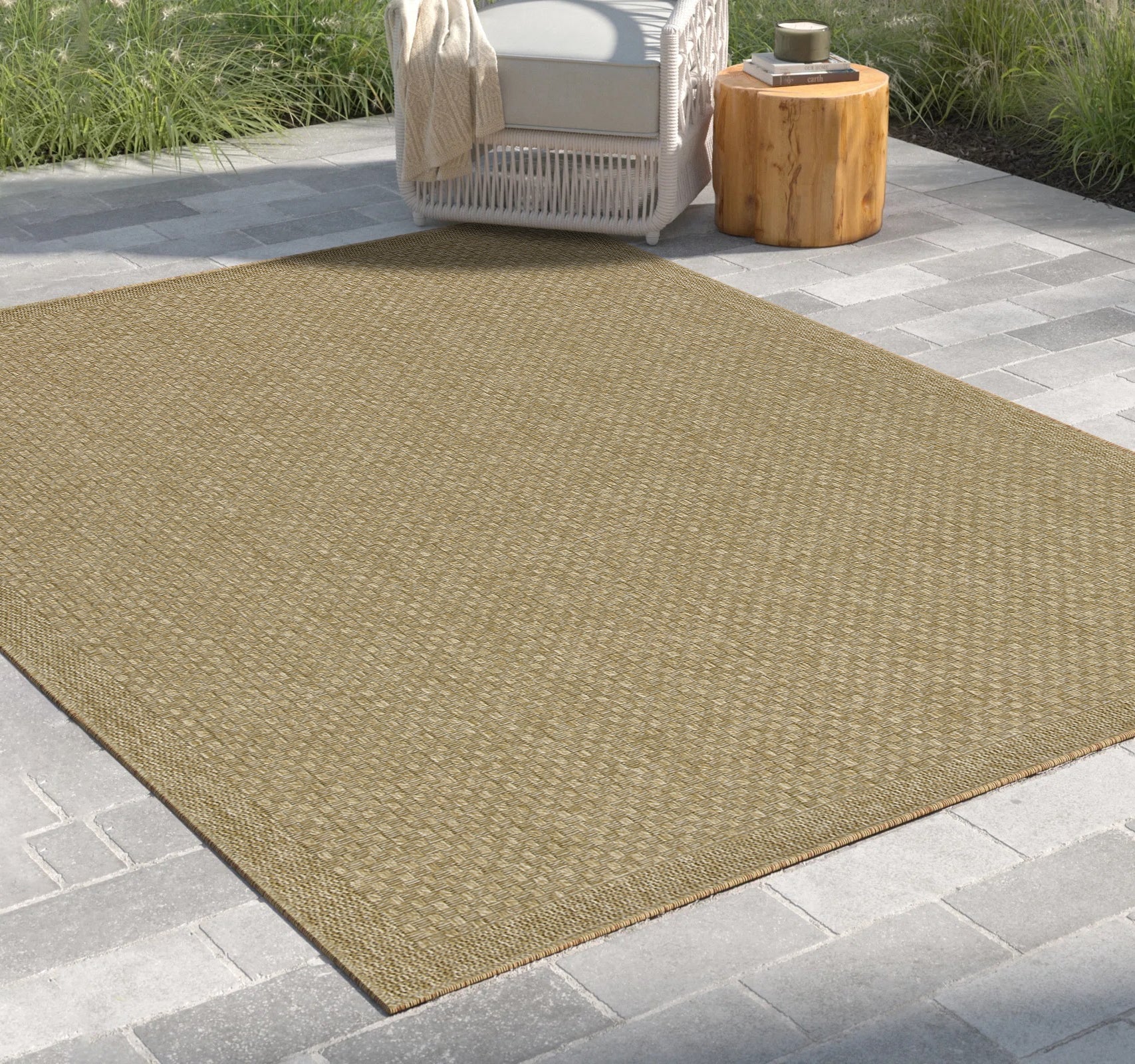 Earth GC_NTL1004 Jute/Jute Indoor/Outdoor Area Rug natural tan woven texture on Tampa Home & Garden Store