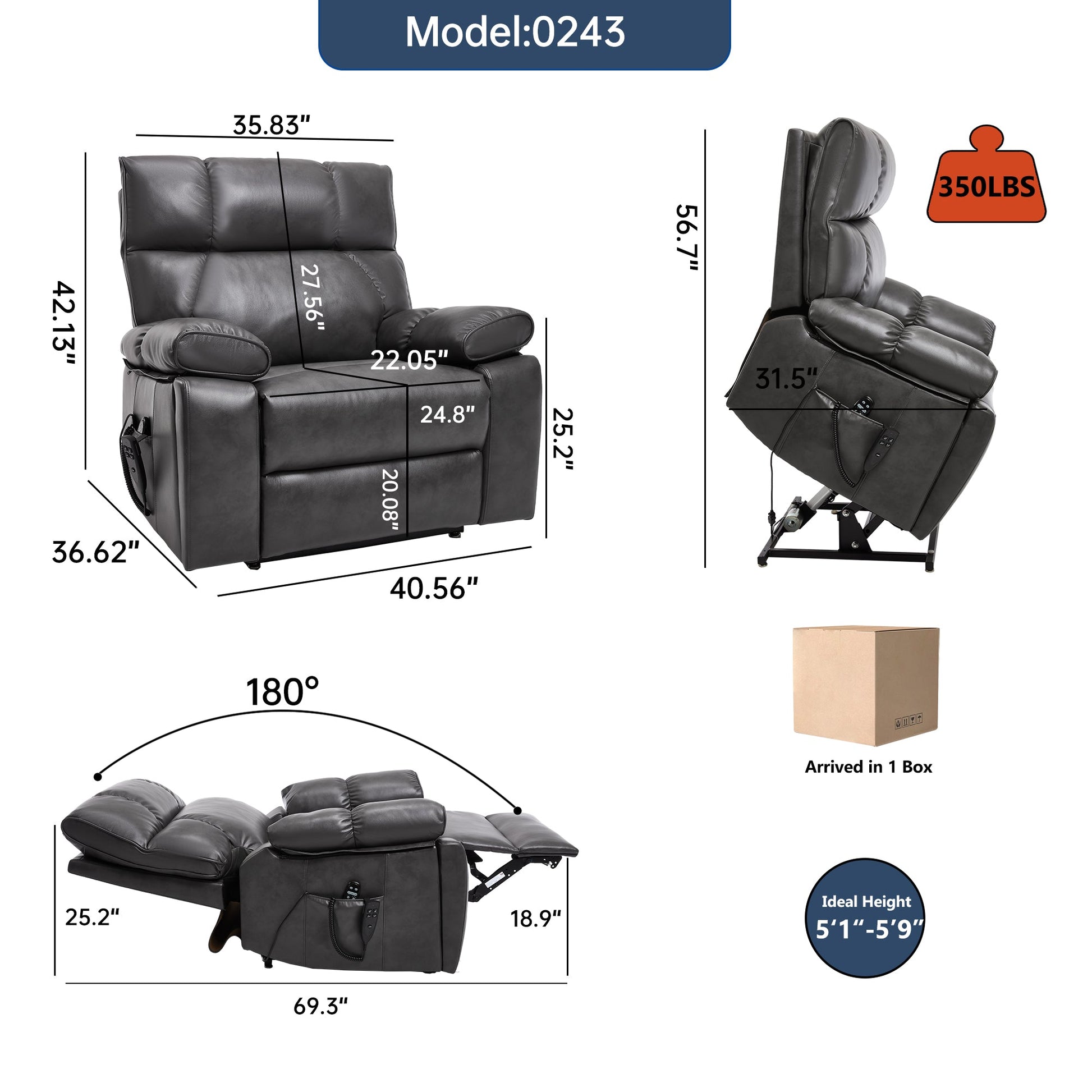 ComfortMax dark oversized lift recliner chair by HouseOfZazla in black faux leather on Tampa Home & Garden Store