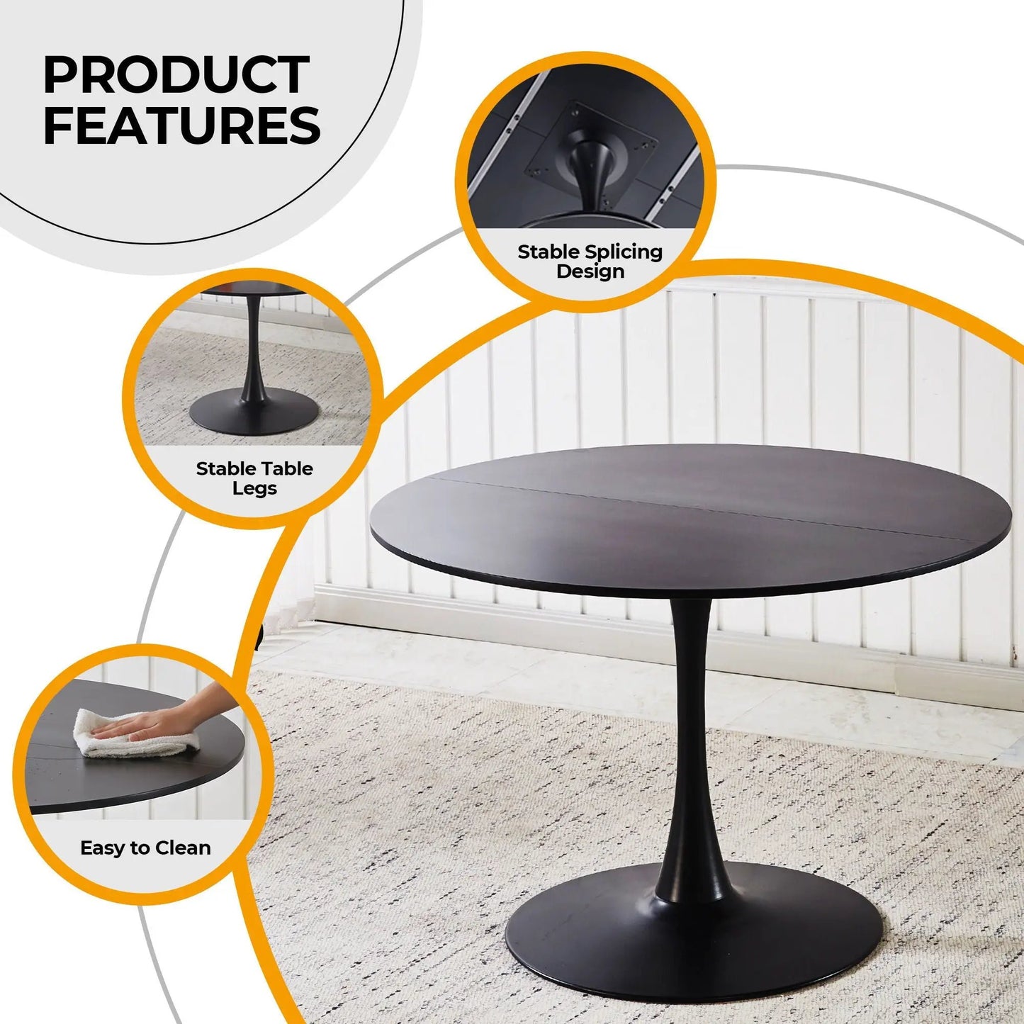 Tulip Special Dining Table black top on pedestal base with legs easy to clean Unique Piece on Tampa Home & Garden Store