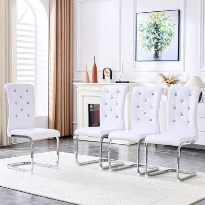 Elegant Design Upholstered Dining Chairs white tufted seats chrome cantilever bases on Tampa Home & Garden Store