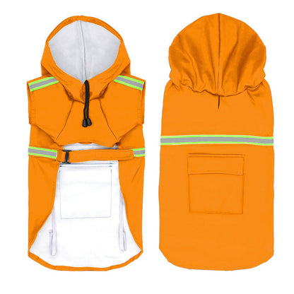 Pet Zen Waterproof Reflective Dog Raincoat, orange hooded with neon reflective stripes on Tampa Home & Garden Store