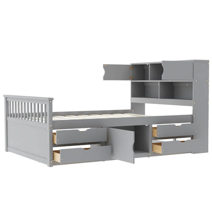 Captain Platform Bed Frame with Bookcase Headboard, 4 Drawers, gray finish on Tampa Home & Garden Store