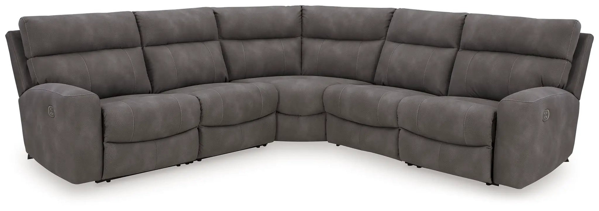 Next-Gen Durapella reclining sectional by Unique Piece Furniture in gray fabric, curved layout on Tampa Home & Garden Store