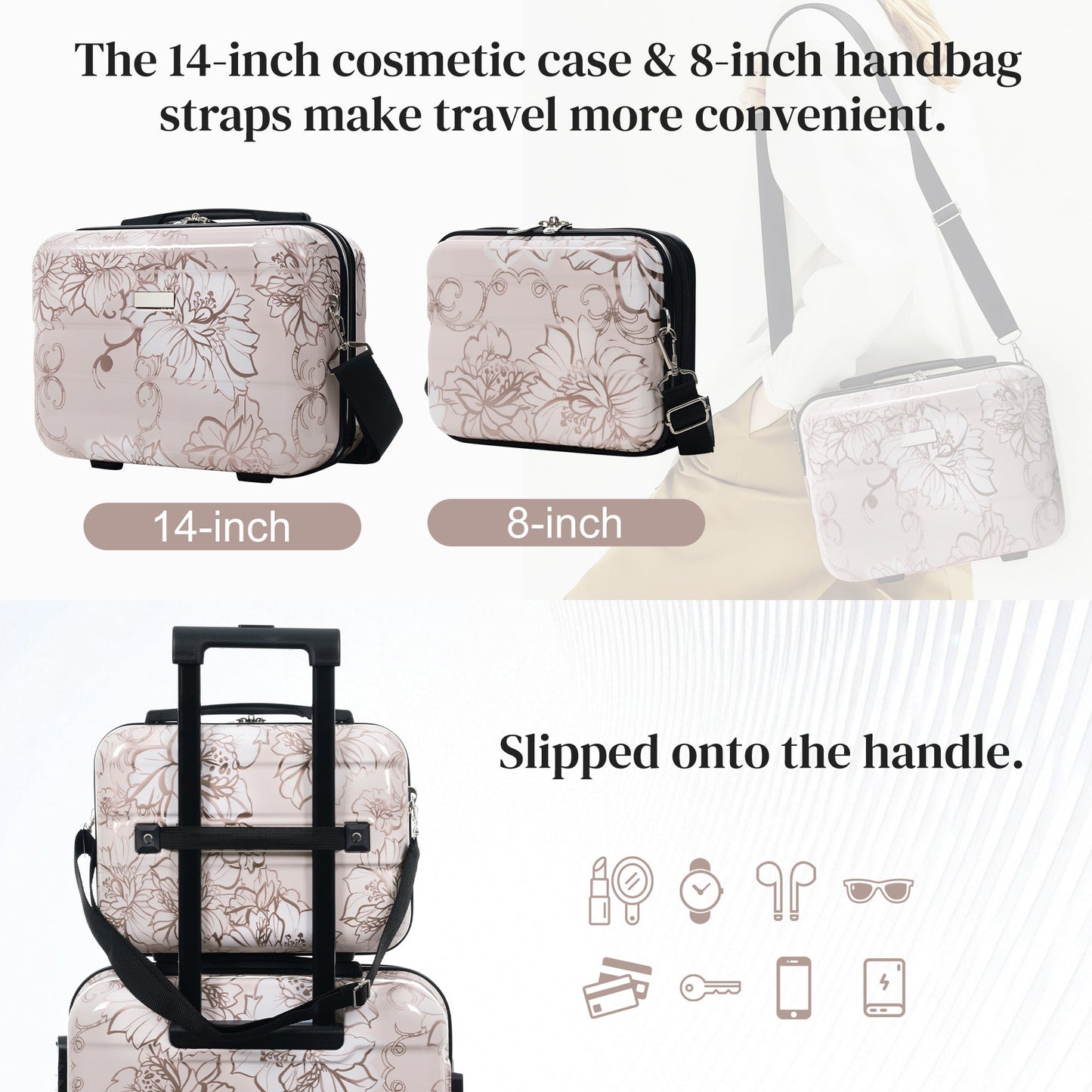 GigaTech 5-Piece PC+ABS Hardside Luggage Set pink floral pattern by HouseOfZazla on Tampa Home & Garden Store
