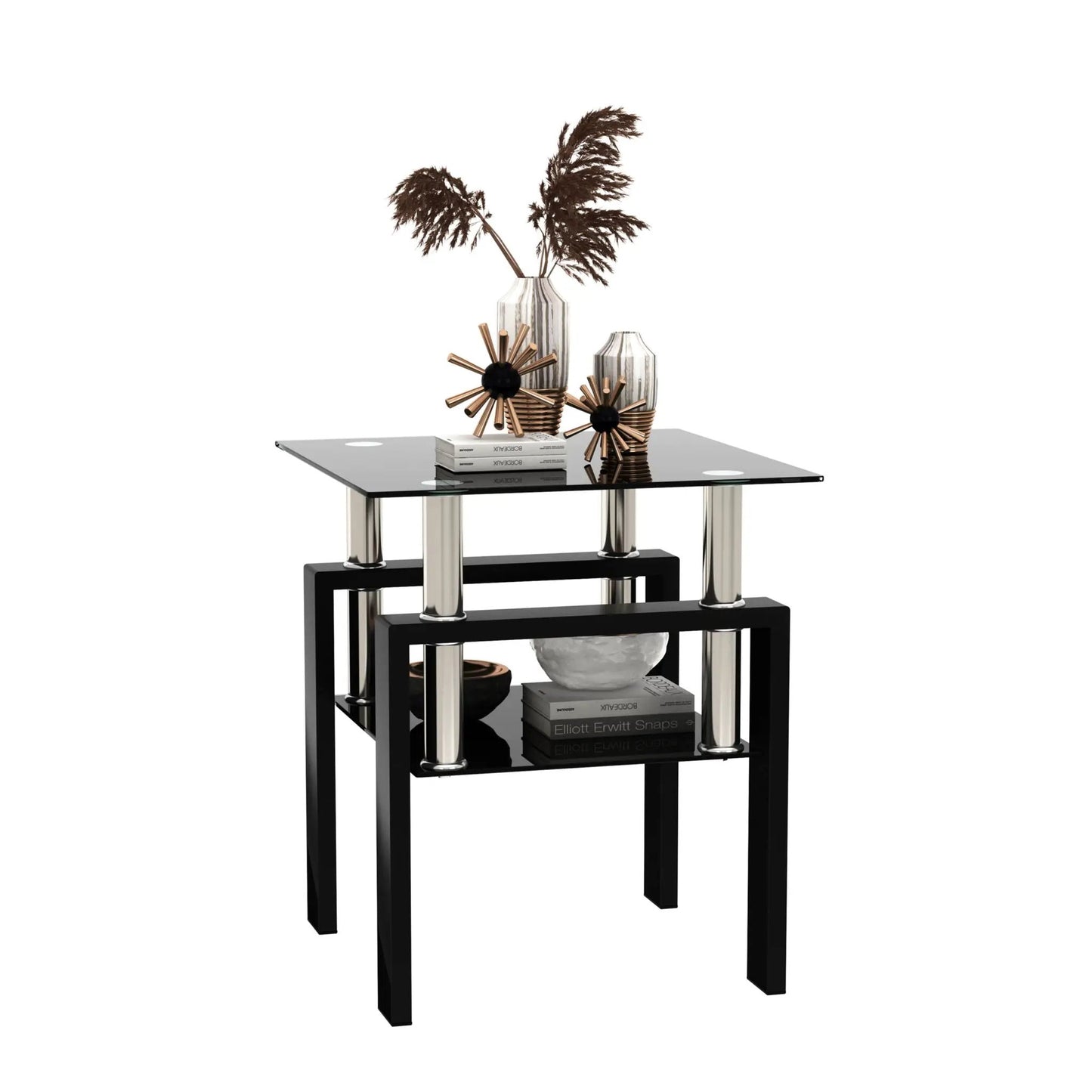 Tempered Glass Tea Table End Square Black