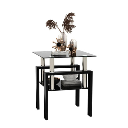 Tempered Glass Tea Table End Square Black