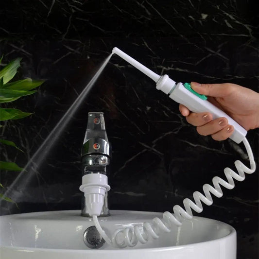 Faucet-mounted water dental flosser and irrigator, white button, V.I.P Digital Presence Tampa on Tampa Home & Garden Store