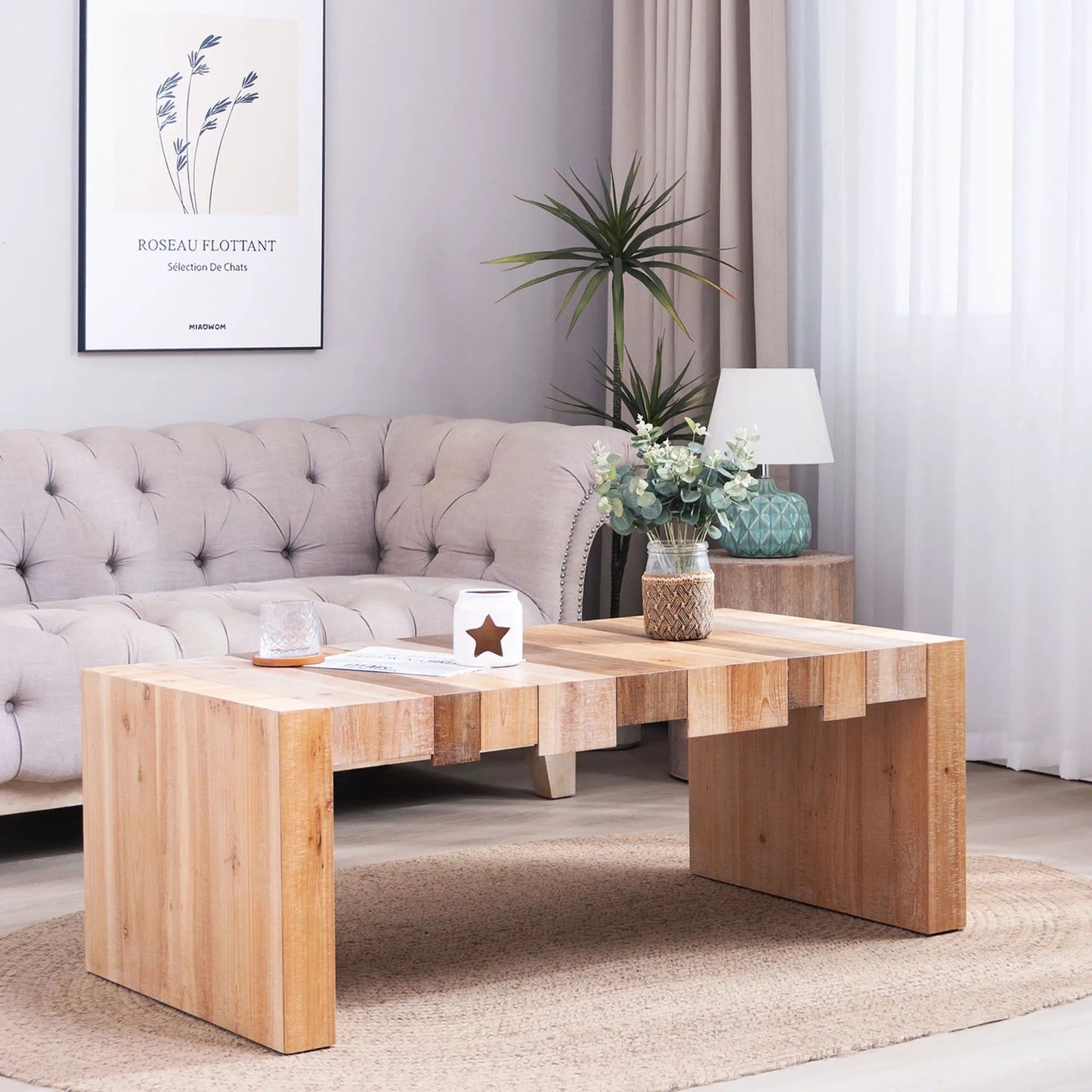 Modern Rustic Table with Sculpted Block Design