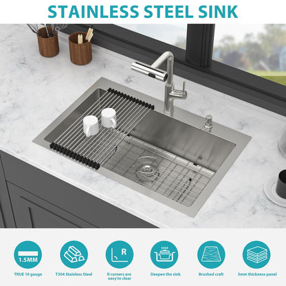 Stainless Steel Kitchen Sink with Faucet and Soap