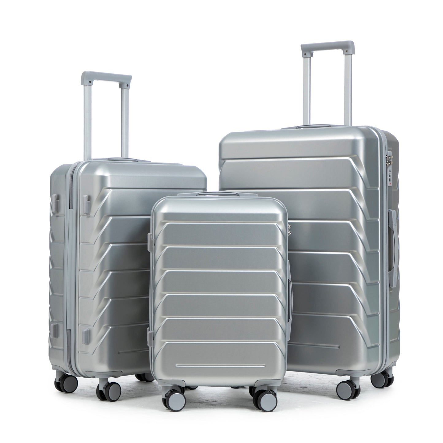3-piece ABS spinner luggage set in silver with telescoping handles and spinner wheels on Tampa Home & Garden Store