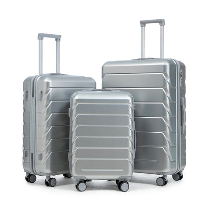3-piece ABS spinner luggage set in silver with telescoping handles and spinner wheels on Tampa Home & Garden Store