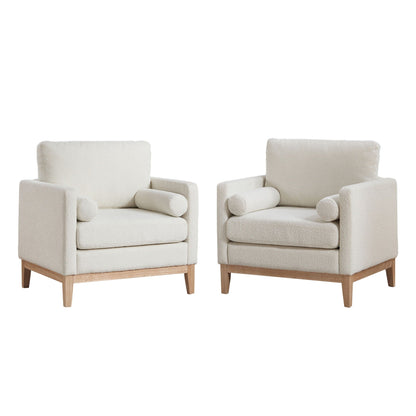 Wide Modern Performance Accent Chairs with natural legs in boucle, pair by HouseOfZazla on Tampa Home & Garden Store