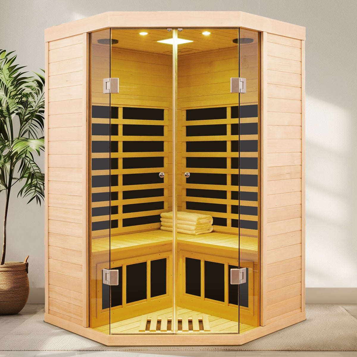 Deluxe Hemlock Far Infrared Corner Sauna Room with glass front for two by HouseOfZazla on Tampa Home & Garden Store