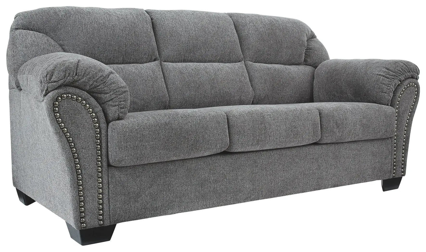 Allmaxx pewter sofa stationary with rolled arms and nailhead trim by Unique Piece Furniture on Tampa Home & Garden Store