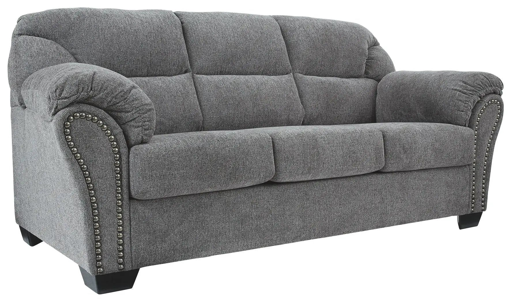 Allmaxx pewter sofa stationary with rolled arms and nailhead trim by Unique Piece Furniture on Tampa Home & Garden Store