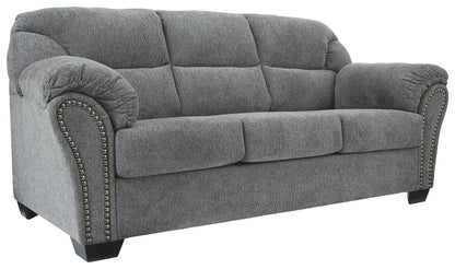 Allmaxx pewter sofa stationary with rolled arms and nailhead trim by Unique Piece Furniture on Tampa Home & Garden Store