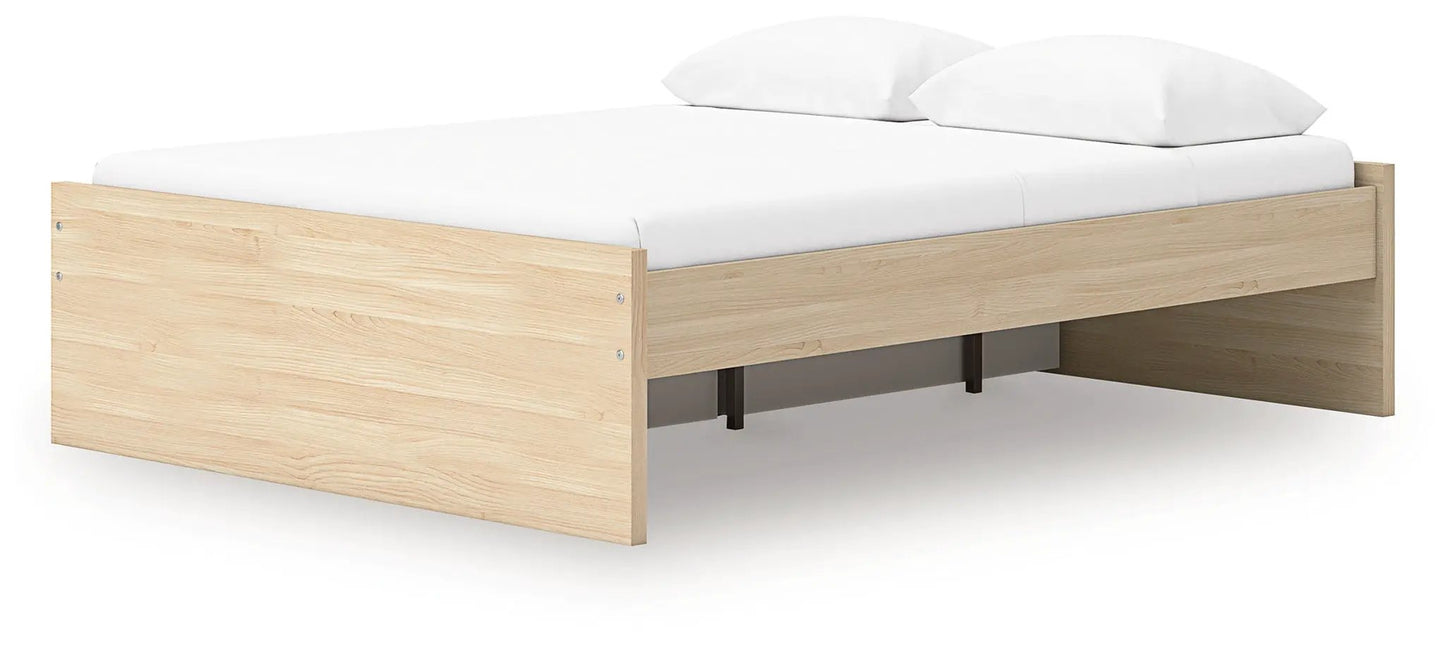 Onita Platform Bed in light oak finish with low profile frame and white mattress on Tampa Home & Garden Store