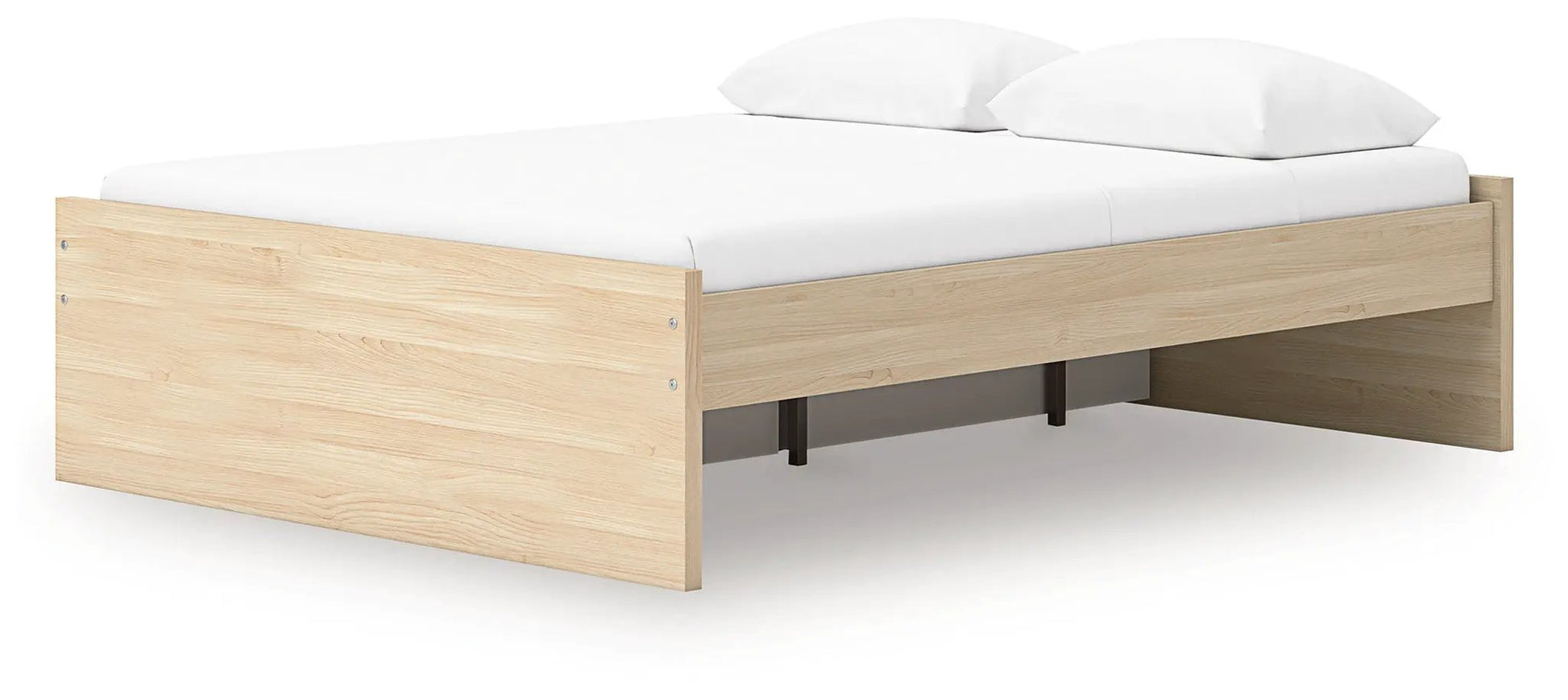 Onita Platform Bed in light oak finish with low profile frame and white mattress on Tampa Home & Garden Store