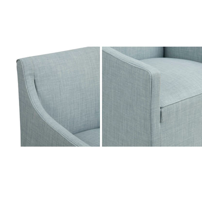 HouseOfZazla traditional skirted dining arm chair with hidden casters in light blue-gray upholstery on Tampa Home & Garden Store