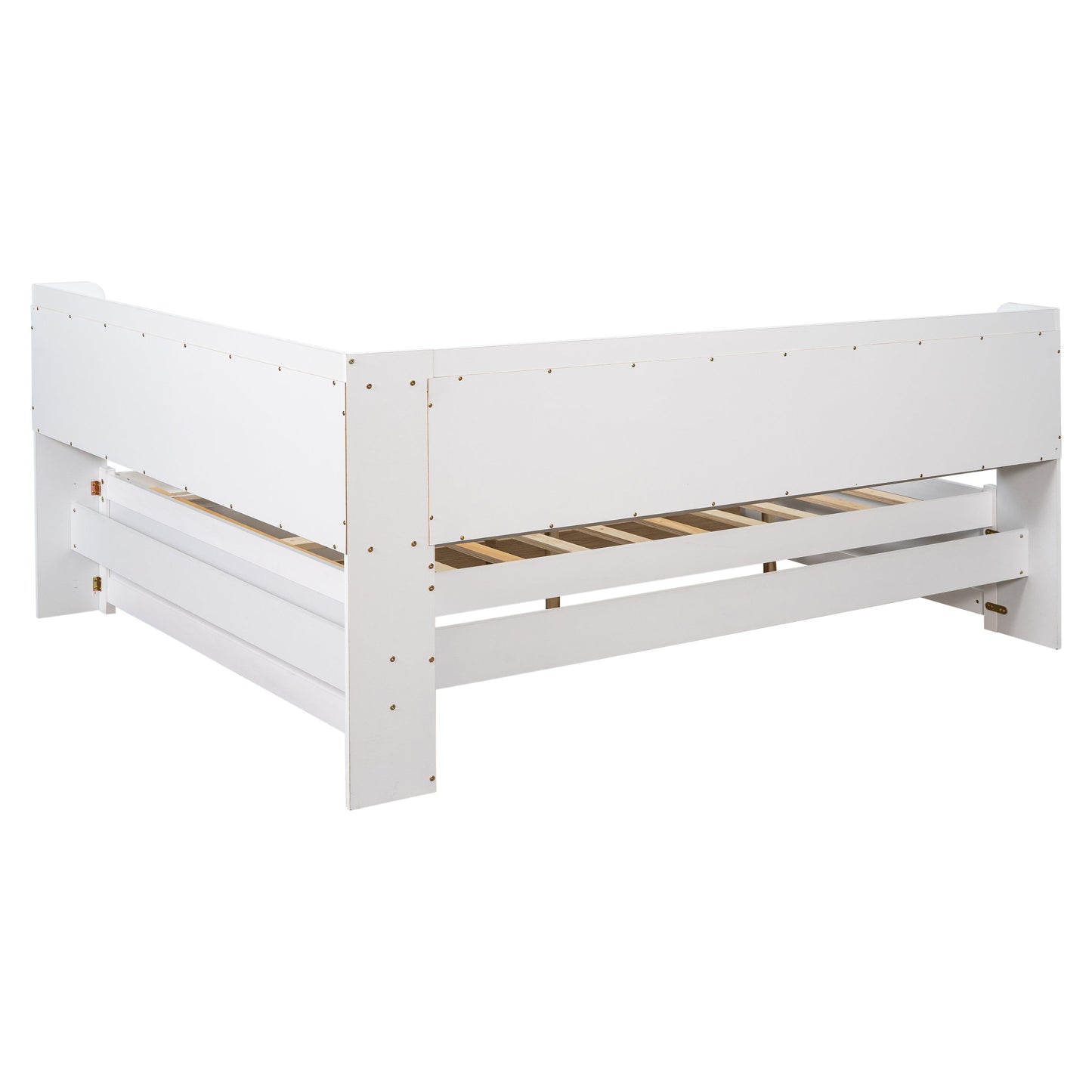 Full Bed with L-shaped Bookcases, Drawers ,White - Tampa Home & Garden Store