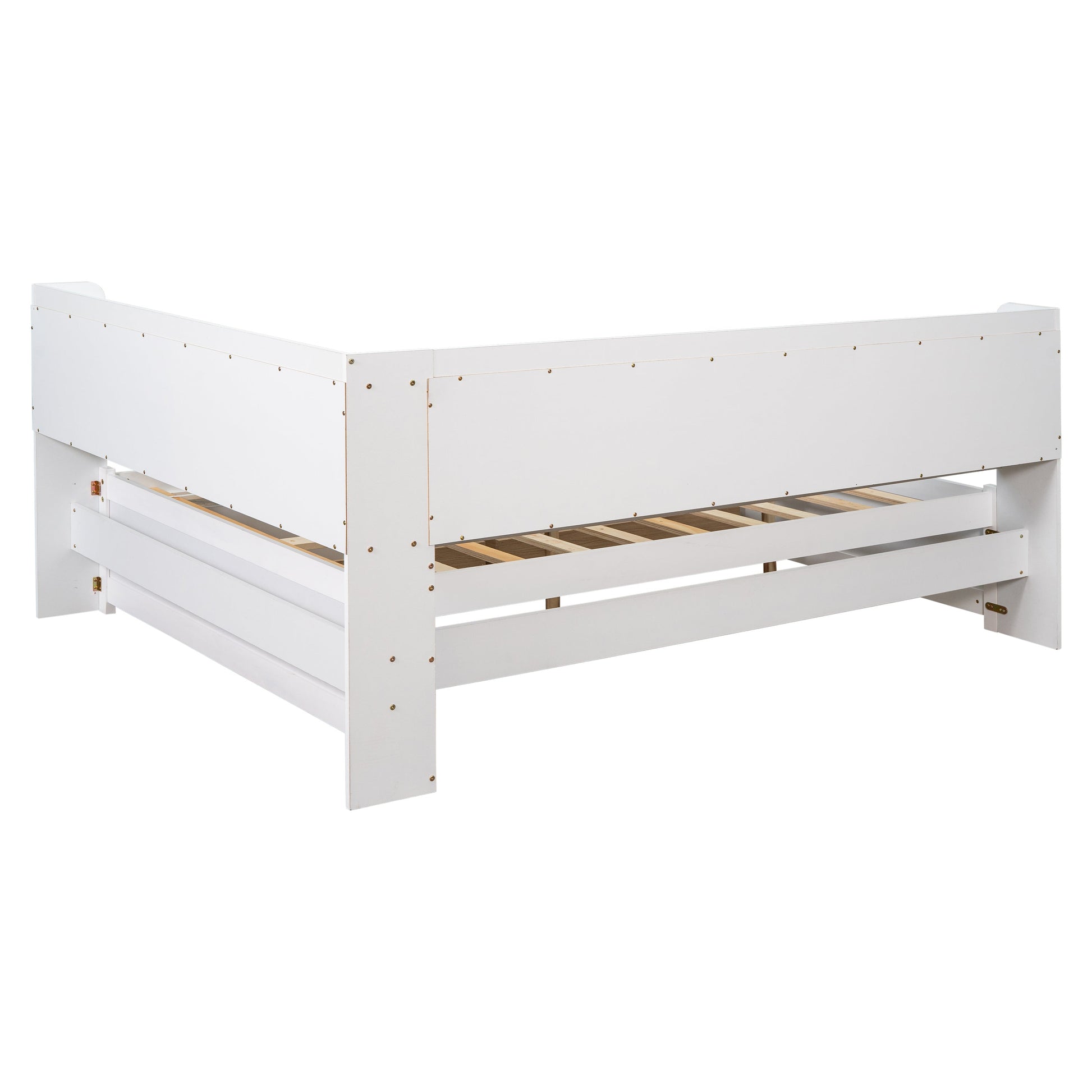 Full Bed with L-shaped Bookcases, Drawers ,White - Tampa Home & Garden Store