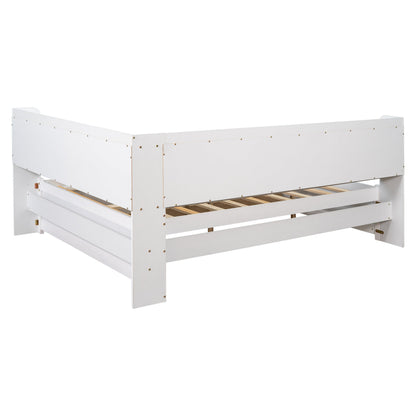 Full Bed with L-shaped Bookcases, Drawers ,White - Tampa Home & Garden Store