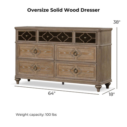 1 Piece Oak Dresser with Dovetail Drawers by HouseOfZazla, oak with glass-front top drawers on Tampa Home & Garden Store