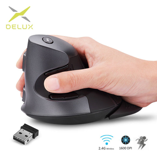 Souris Verticale Ergonomique Sans Fil Delux M618GX 6 Boutons 1600 DPI avec Étui en Silicone 3 Couleurs pour PC Portable