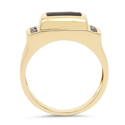 Gold tone ring featuring black onyx centerpiece and black diamond side accents on Tampa Home & Garden Store