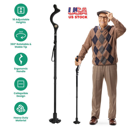 GemGear Posture Walking Canes, black ergonomic handle, 10-height adjustable, collapsible on Tampa Home & Garden Store