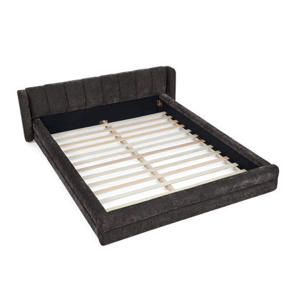 Upholstered bed frame in dark gray fabric with tall headboard by HouseOfZazla on Tampa Home & Garden Store