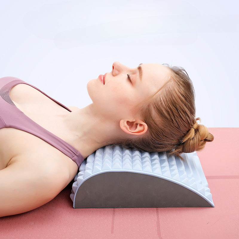 Back stretcher pillow with light blue foam arch for neck and lumbar support on yoga mat on Tampa Home & Garden Store
