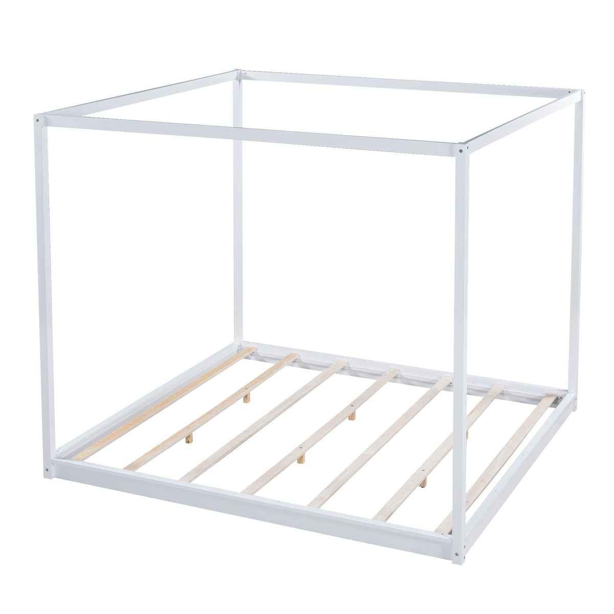 White canopy platform bed frame with wooden slat base and support legs HouseOfZazla on Tampa Home & Garden Store