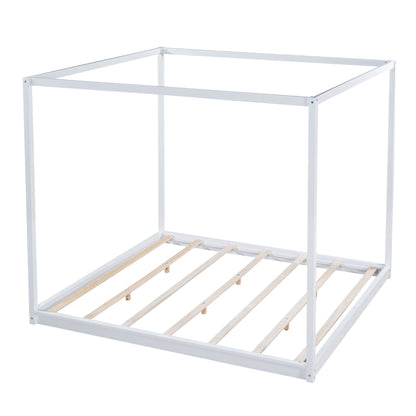 White canopy platform bed frame with wooden slat base and support legs HouseOfZazla on Tampa Home & Garden Store