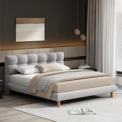 Queen Upholstered Platform Bed with Wood Slats