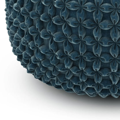 Renee handcrafted round velvet pouf in blue with floral tufting by Unique Piece Furniture on Tampa Home & Garden Store