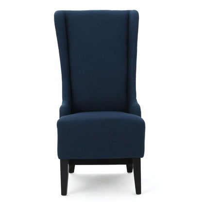 Upholstered dining chair blue high-back with birch wood legs on Tampa Home & Garden Store